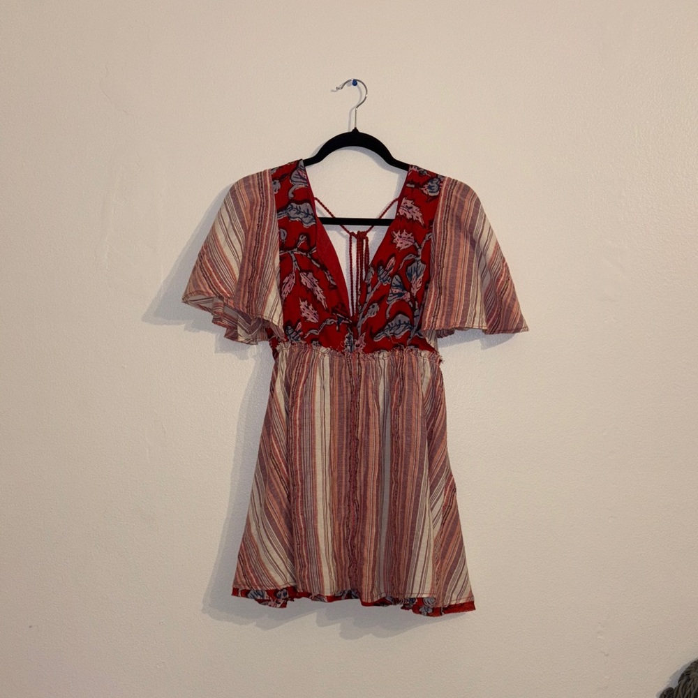 Free People Red and Cream Striped Dress